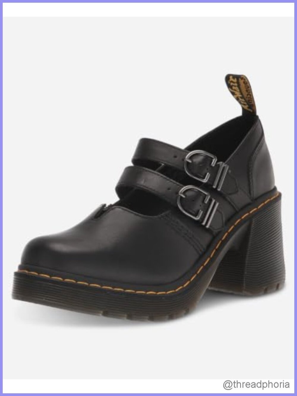 Dr. Martens Womens Eviee Mary Jane Stacked Heel Leather Shoe